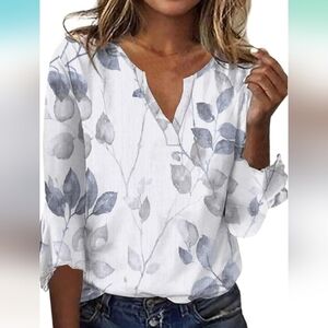 Floral White and Blue Women's Blouse